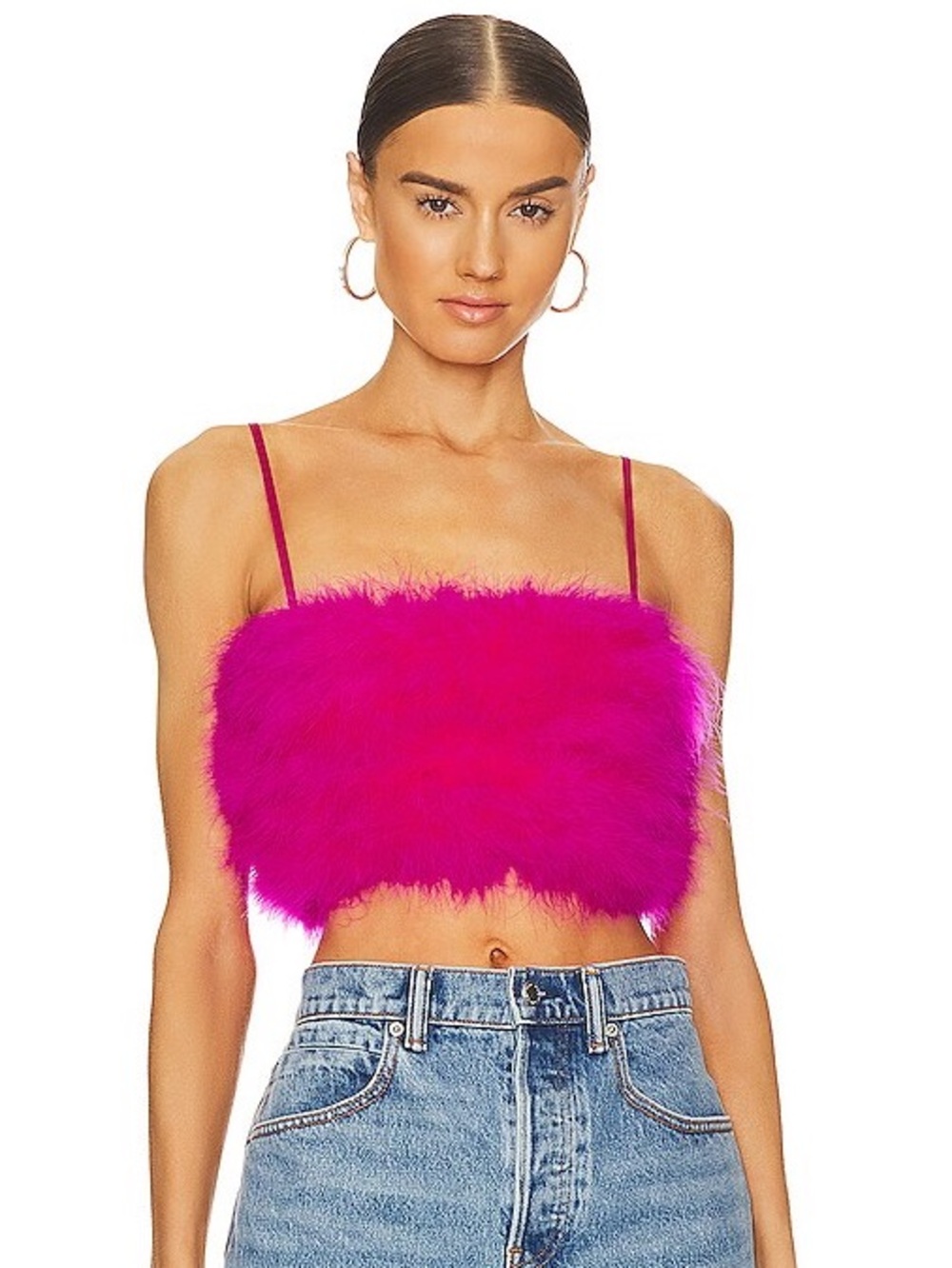 Feather-Trim Fuchsia Crop Cami Top - Women